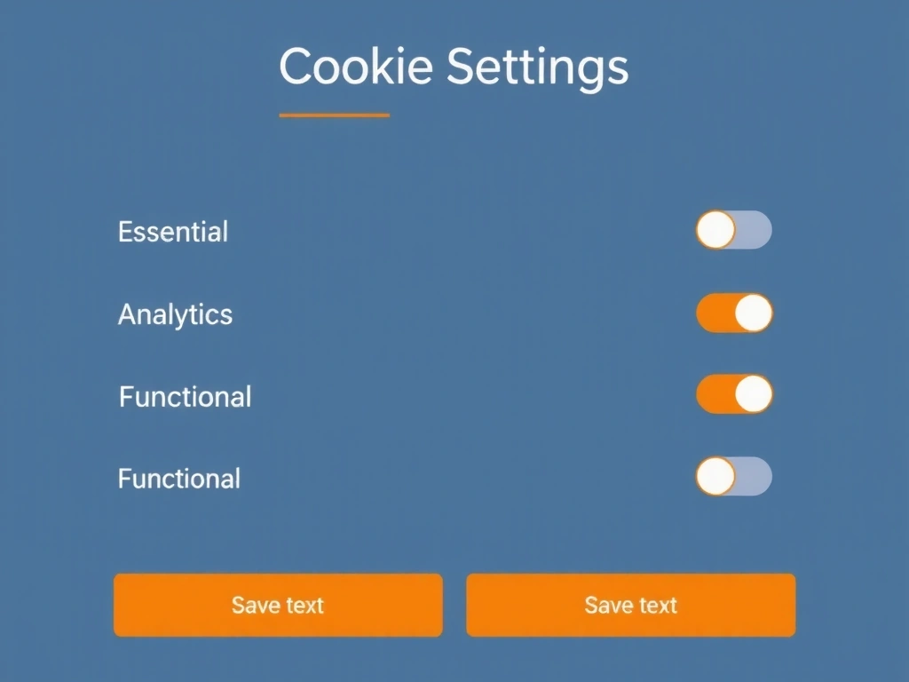 User interface showing cookie settings management panel with toggle switches and privacy controls
