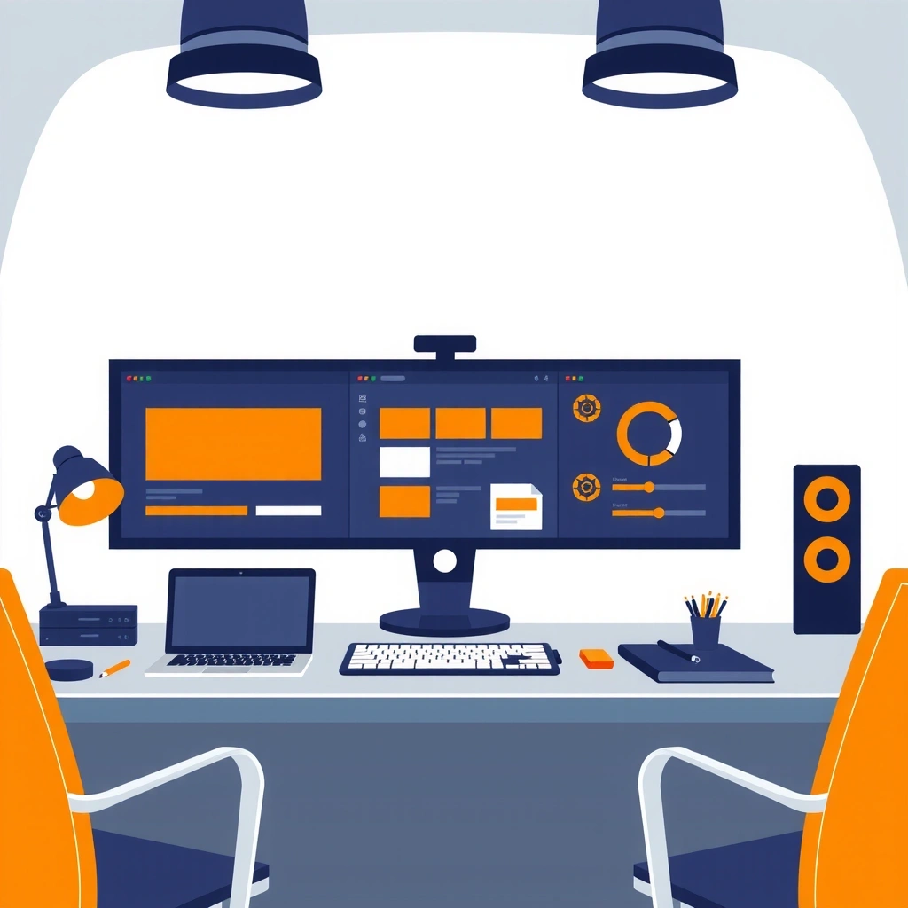 Professional web design workspace with modern devices and creative elements